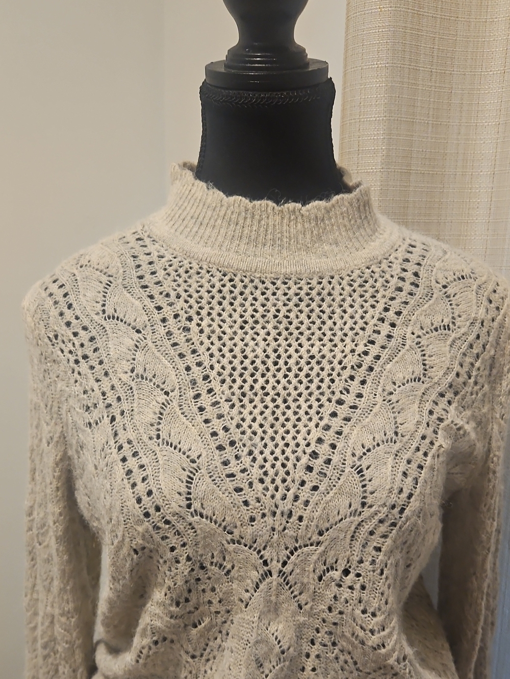 RW&CO. Cream Cable Knit Mock Neck Sweater